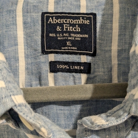Abercrombie & Fitch Blue Striped 100% Linen Long Sleeve Button-Up Shirt Size XL - Picture 10 of 11